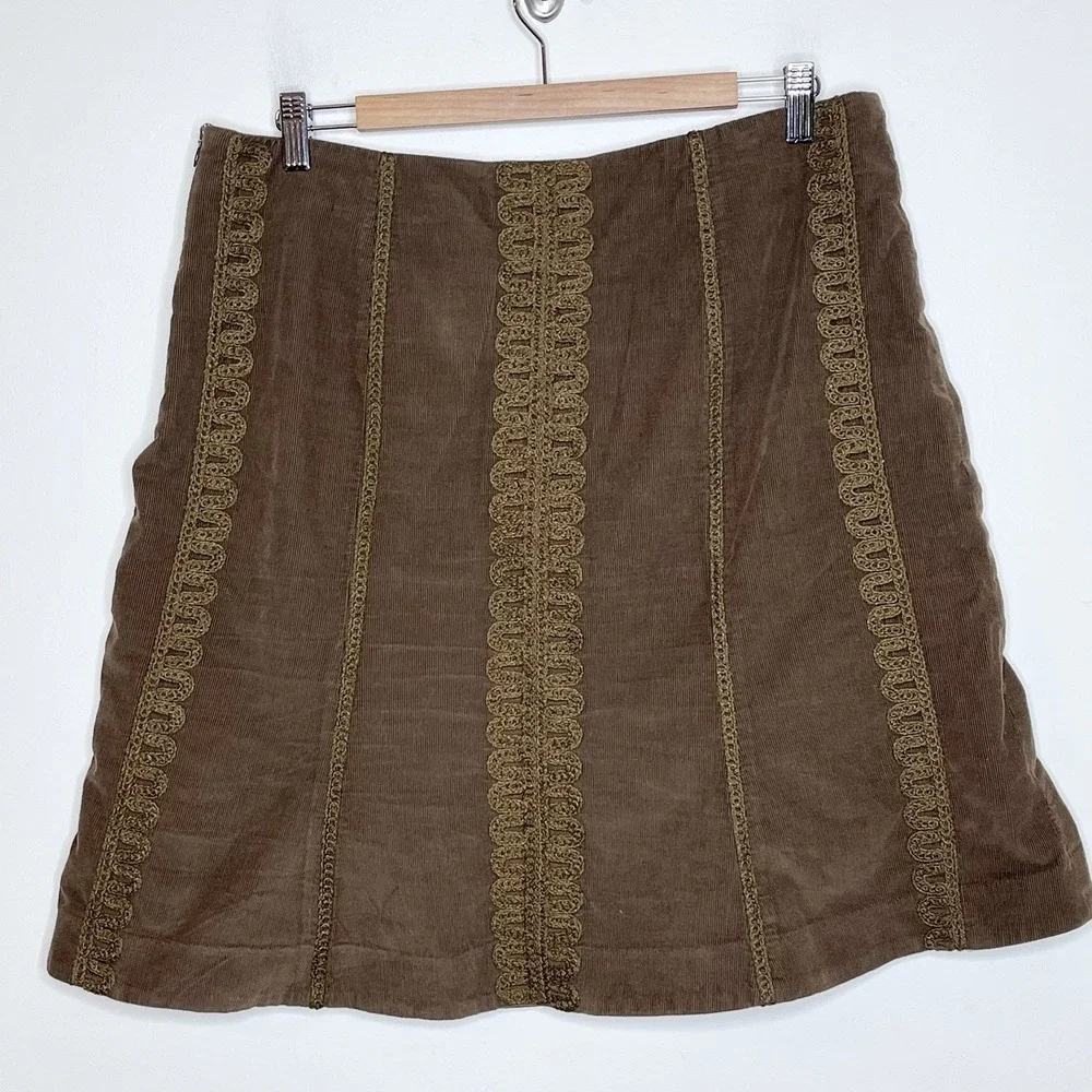 Boden Short Corduroy Skirt Brown Womens US 12 Boho Festival 70s Hippie Western